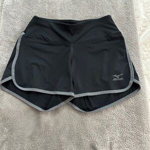 Mizuno Black and Gray Athletic Shorts with Curved Hem